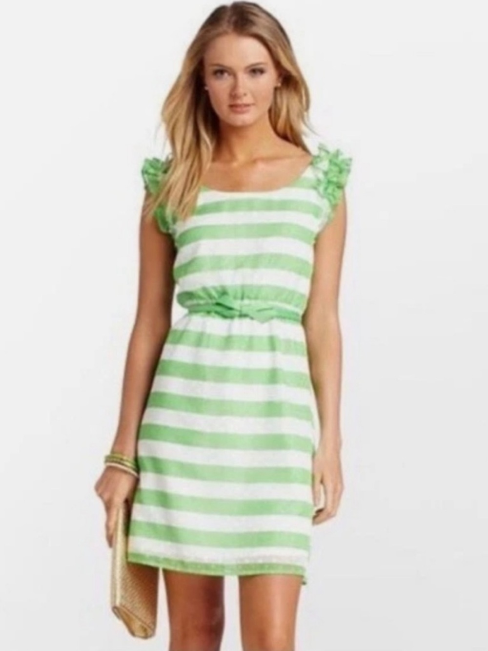 Lilly Pulitzer Danna Awning Striped Green & White Ruffle Summer Lime Dress
